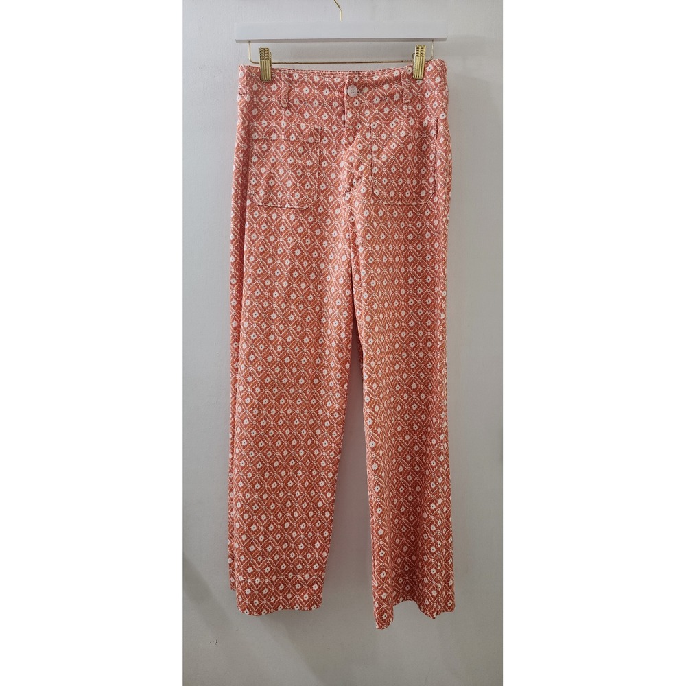 Bagatelle Collection Orange Diamond Floral High Rise Straight Leg Pants Size 6